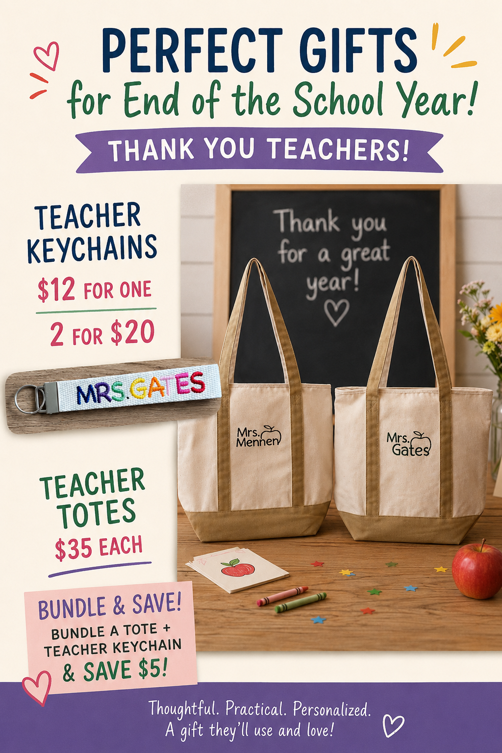 TEACHER KEYCHAINS - Petals & Thread